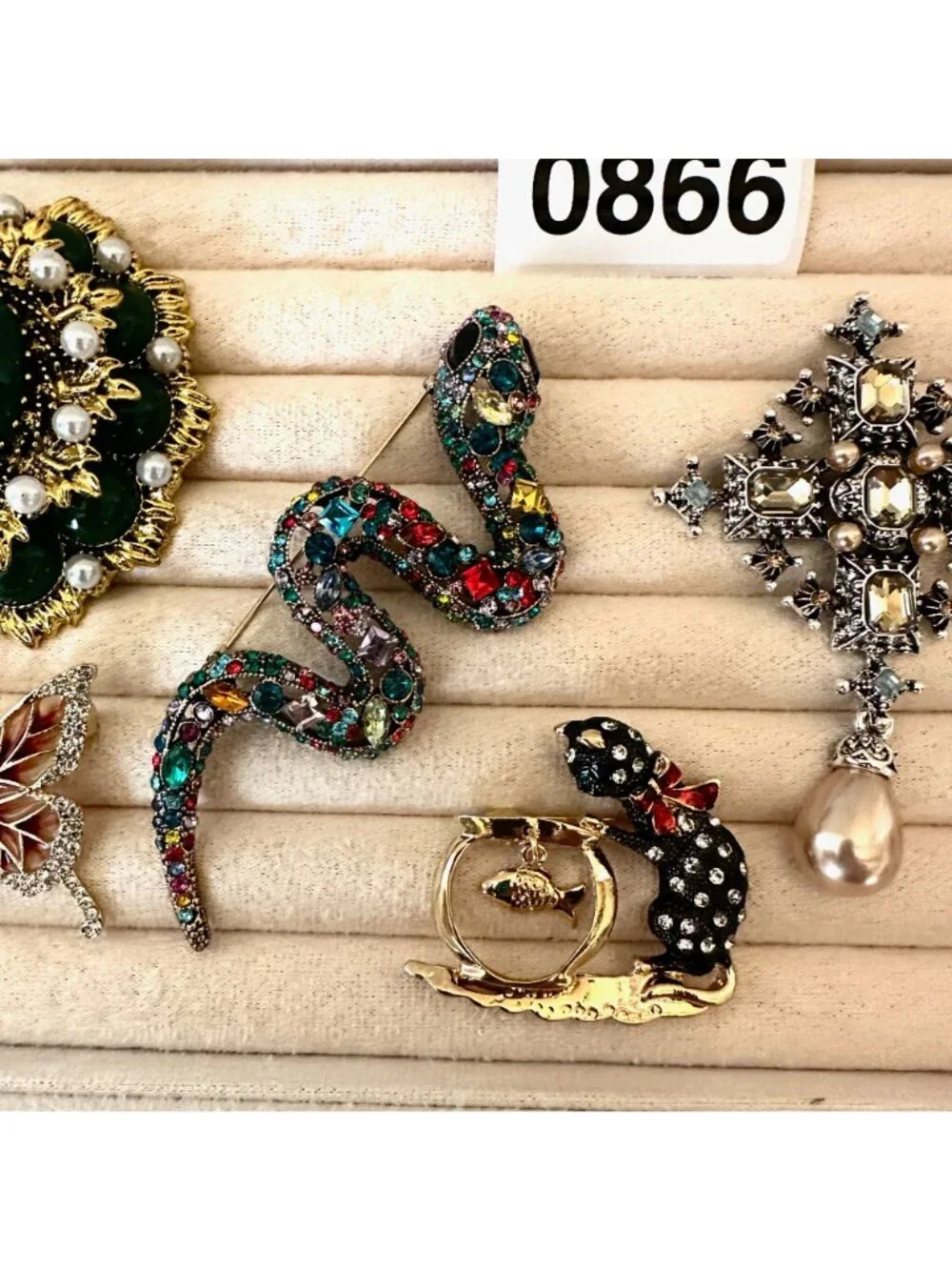Costume Jewelry Lot Brooches Pin Snake Butterfly Cat Maltese Cross